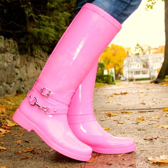 Coach Pink Lori Tall Rain Winter Boots Size 8 - Picture 1 of 7